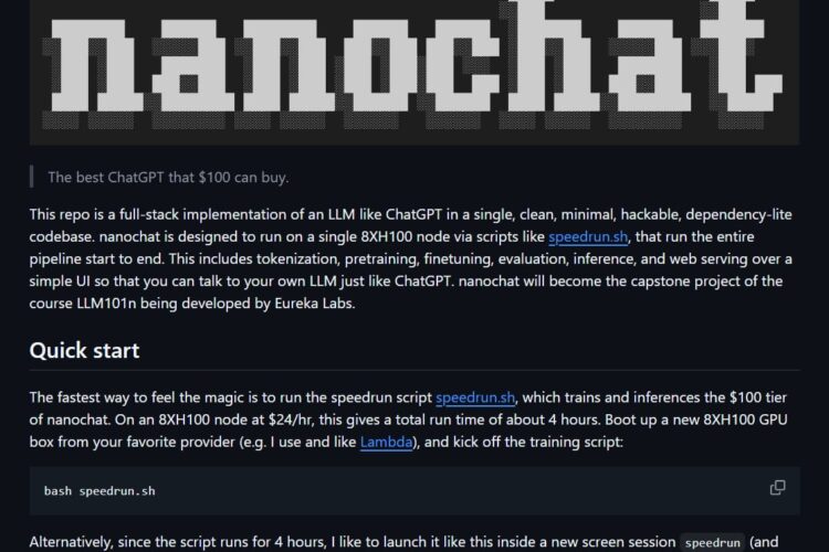 أندري كارباثي يطلق “nanochat”: نموذج لغوي شبيه لـ ChatGPT بميزانية $100 فقط