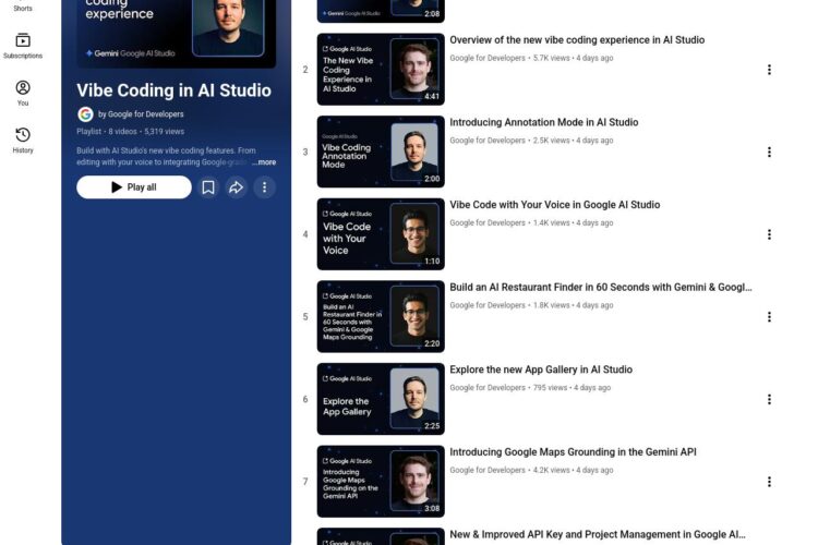 سلسلة تدريبية لتعلم الـ Vibe Coding داخل Google AI Studio
